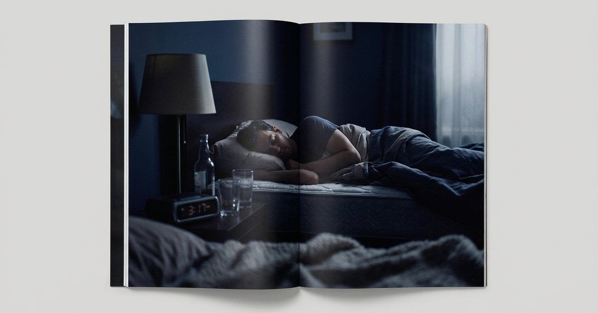 How alcohol fragments your sleep in the second half of the night - photographed for the Why Can't I Sleep guide. Images and Photos created by www.why-cant-sleep.com