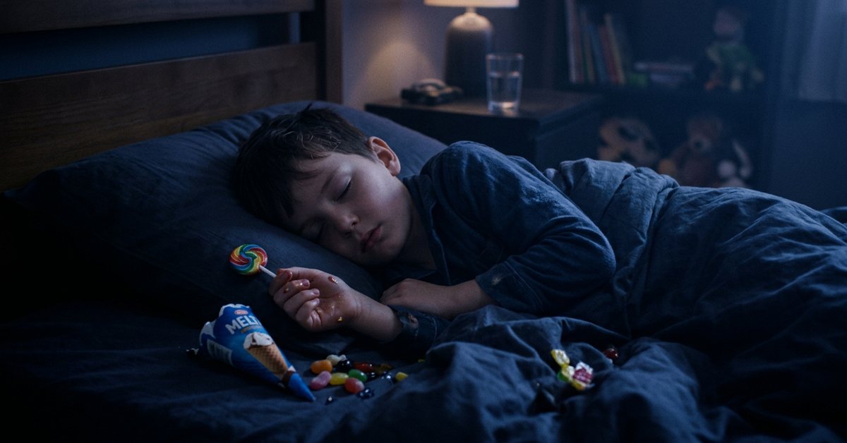 Candy, lollies and ice cream before bed ruin deep sleep - photographed for the Why Can't I Sleep guide. Images and Photos created by www.why-cant-sleep.com