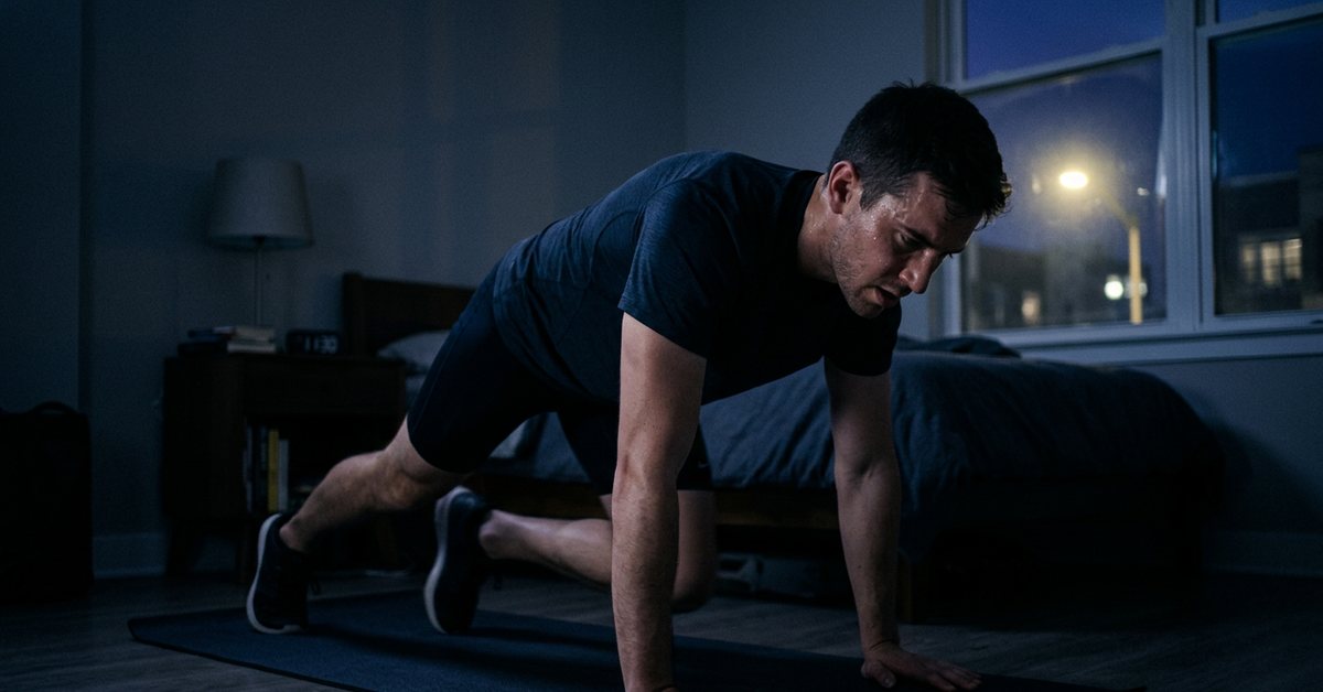 High intensity exercise too close to bedtime - photographed for the Why Can't I Sleep guide. Images and Photos created by www.why-cant-sleep.com