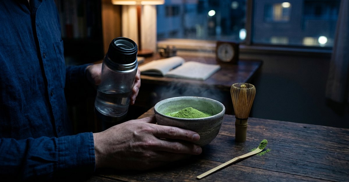 Japanese matcha powder, caffeine and late night alertness - photographed for the Why Can't I Sleep guide. Images and Photos created by www.why-cant-sleep.com