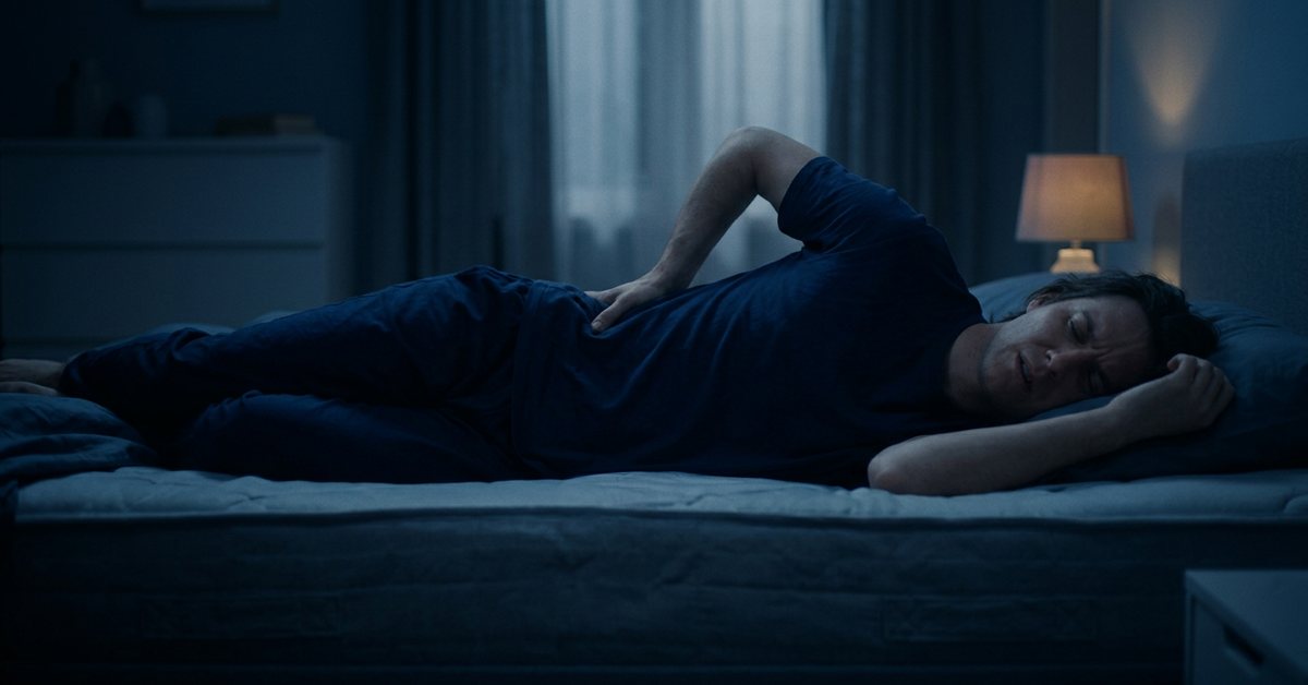 An uncomfortable mattress, spinal misalignment and insomnia - photographed for the Why Can't I Sleep guide. Images and Photos created by www.why-cant-sleep.com
