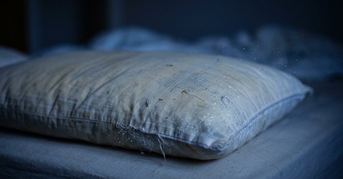 Old pillows, bacteria and why you must replace them - photographed for the Why Can't I Sleep guide. Images and Photos created by www.why-cant-sleep.com