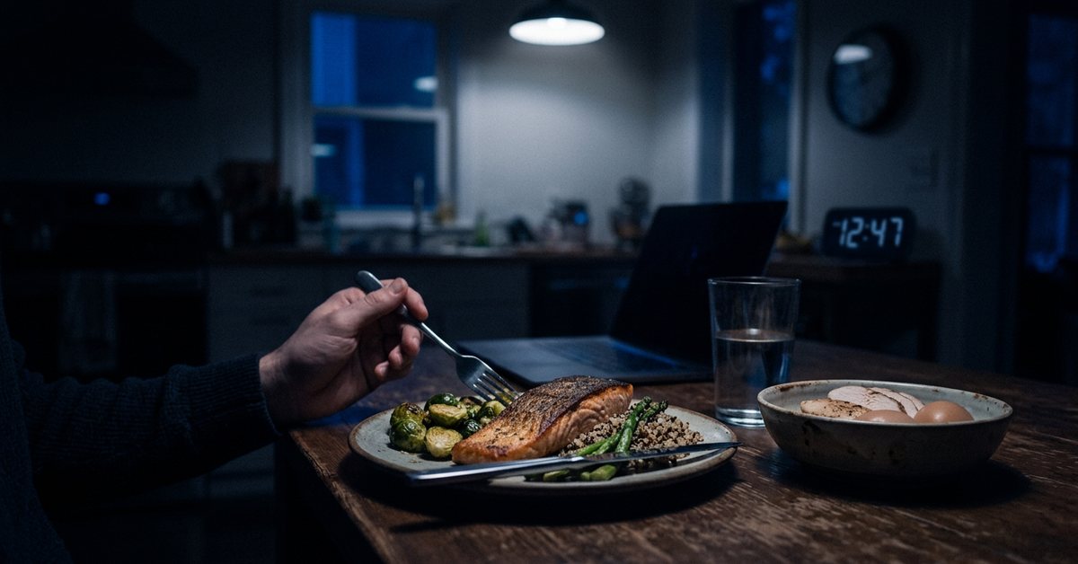 High protein meals and salmon too close to bedtime - photographed for the Why Can't I Sleep guide. Images and Photos created by www.why-cant-sleep.com
